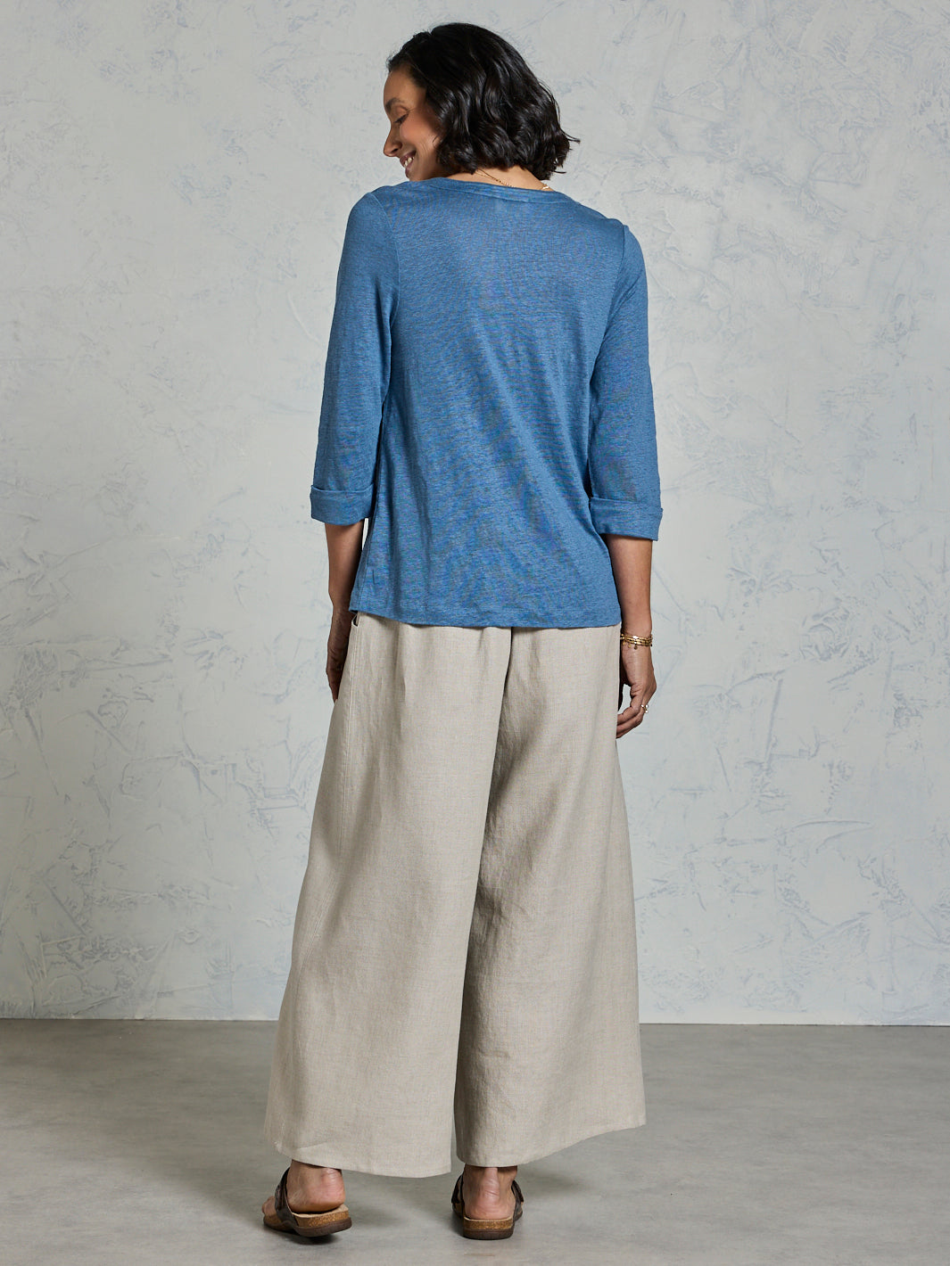 Marlee Linen Jersey Top Aegean Blue