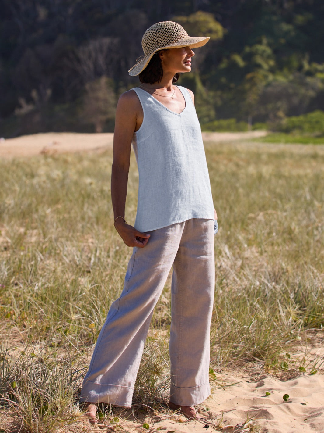 Tilba Linen Top Serene Blue