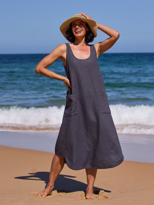 Laurel Linen Dress Charcoal