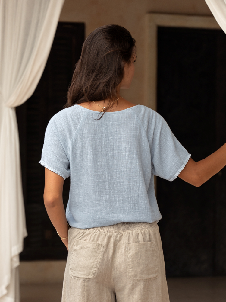 Daisy Organic Cotton Blouse Slate Blue