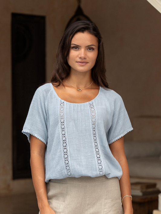 Daisy Organic Cotton Blouse Slate Blue