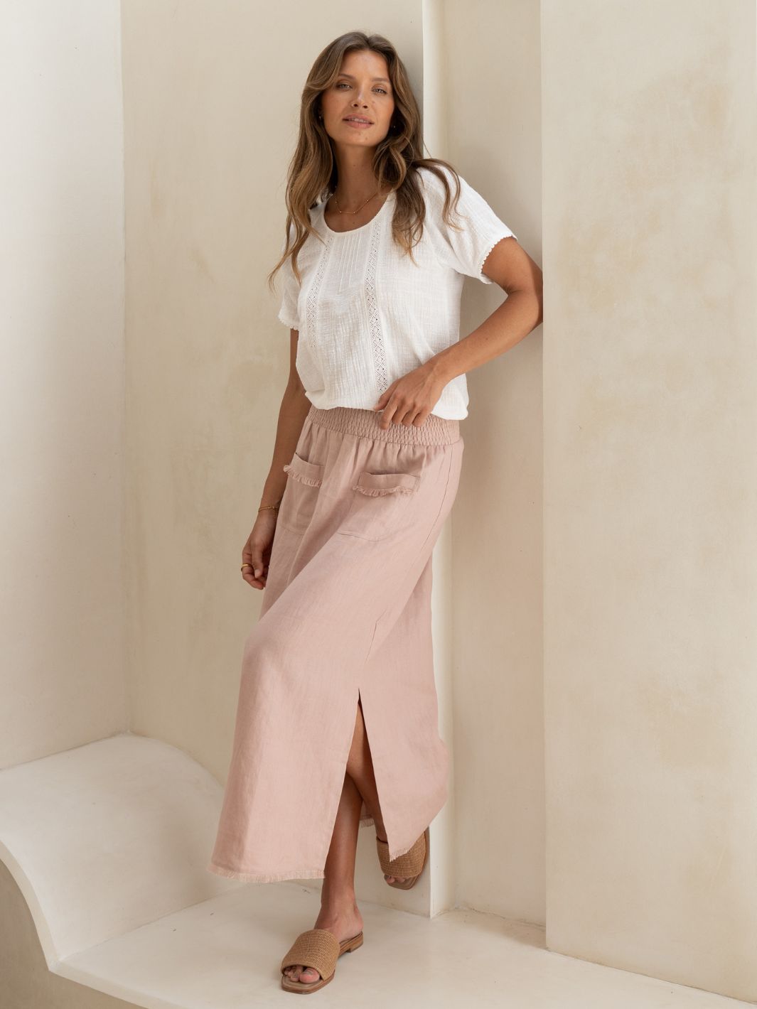 Aurora French Linen Skirt Tea Rose