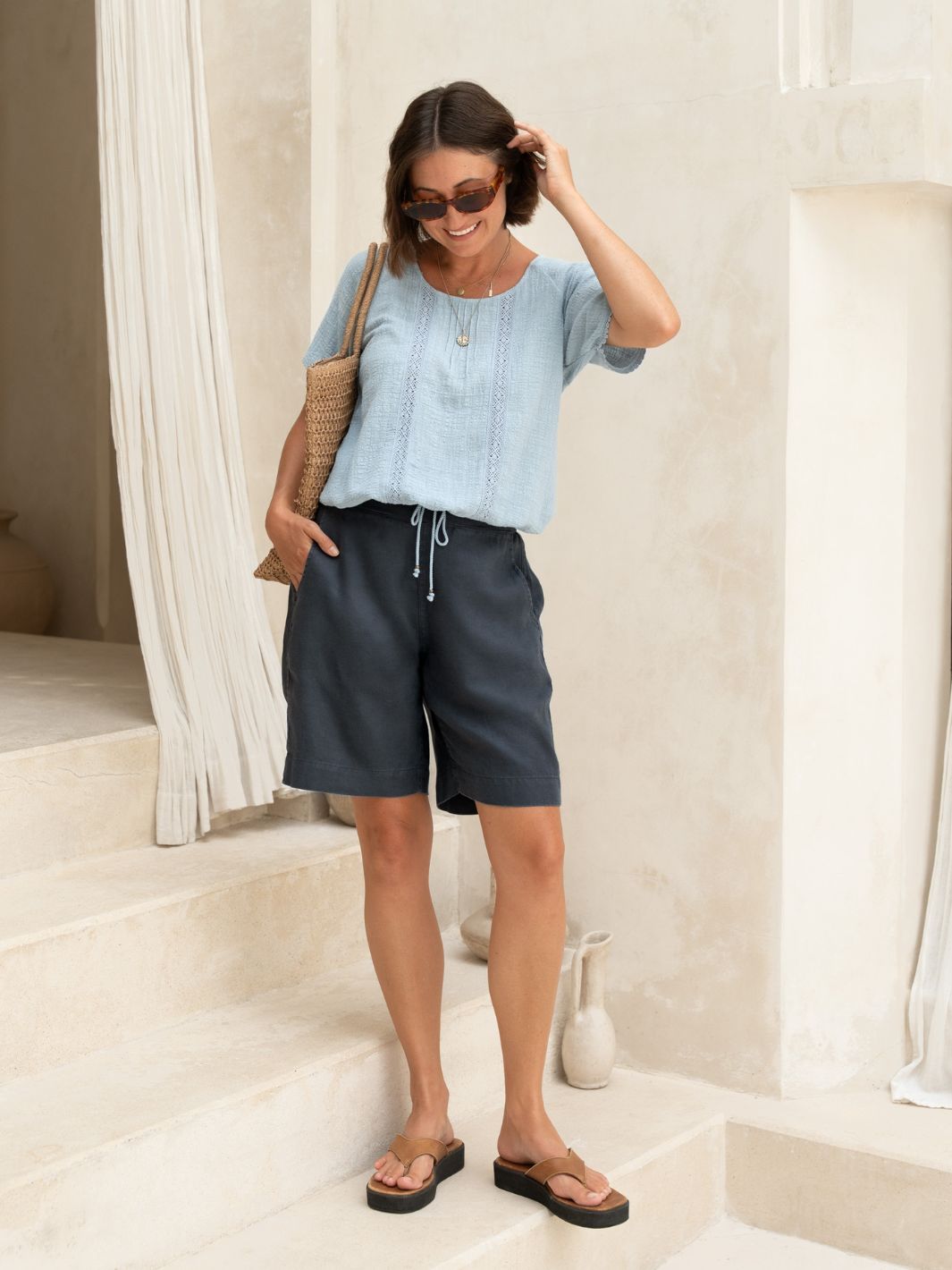 Cove Bermuda French Linen Shorts Charcoal