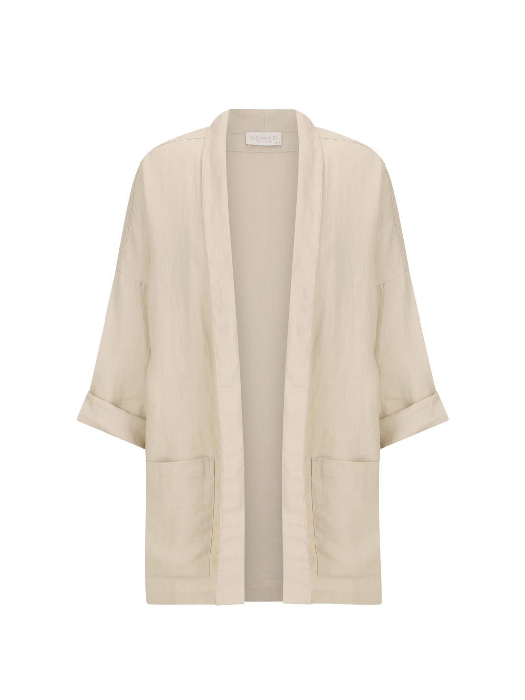 Beige linen jacket.