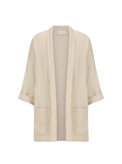 Beige linen jacket.