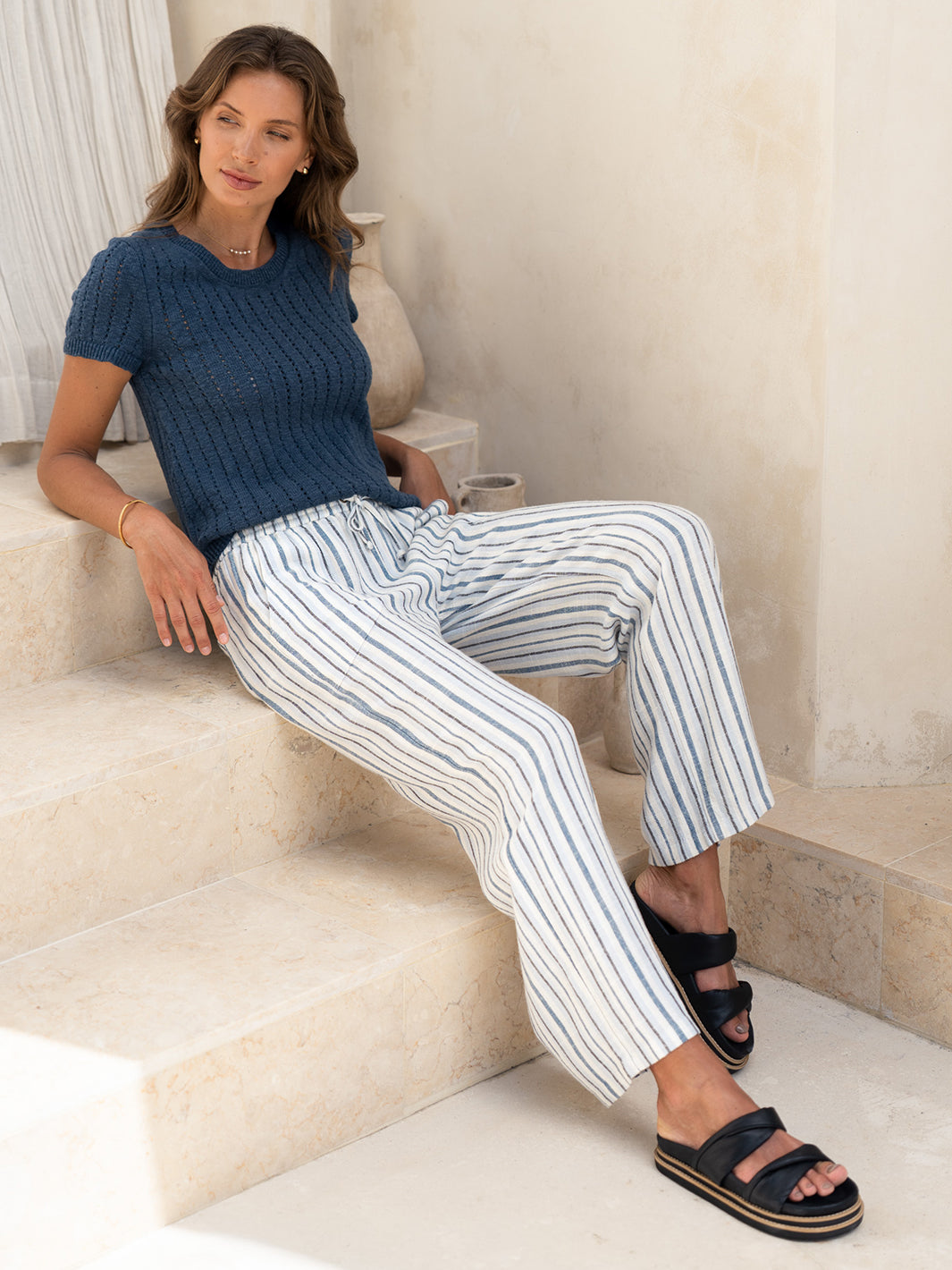 Jolie Linen Blend Pants Coastal Blue