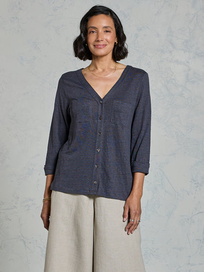 Marlee Linen Jersey Top Charcoal