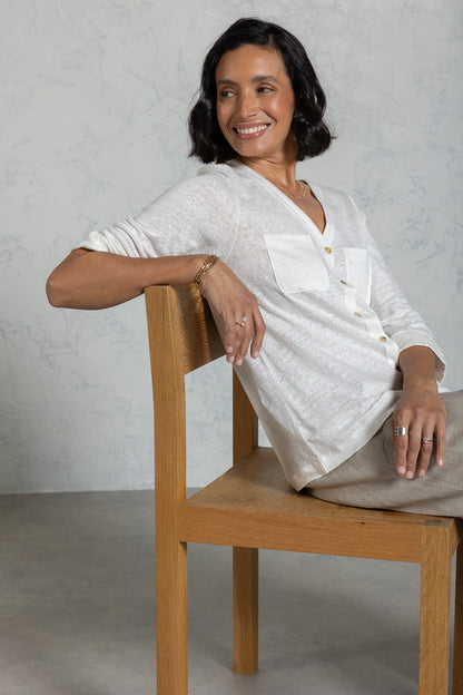 Marlee Linen Jersey Top Coconut