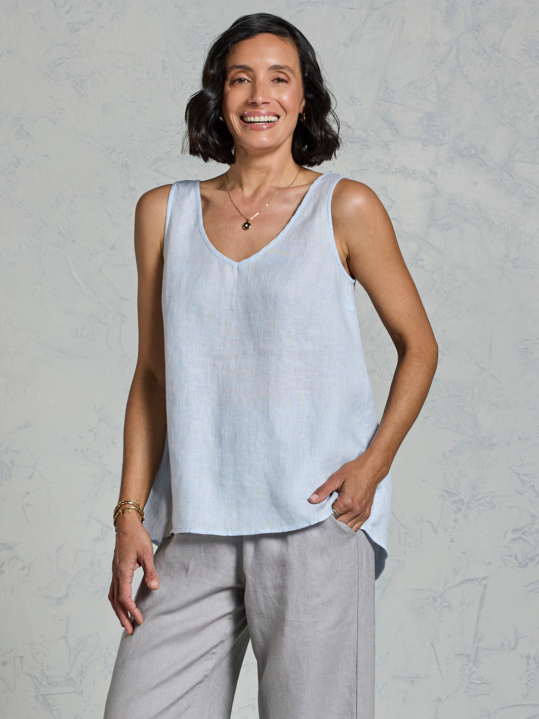Tilba Linen Top Serene Blue