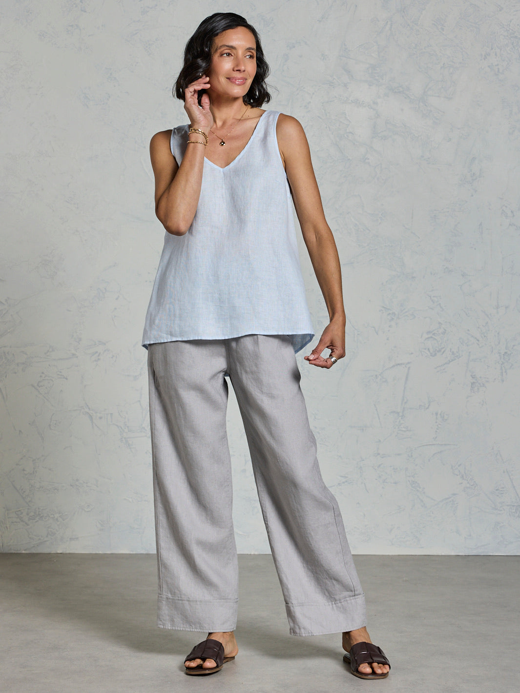 Tilba Linen Top Serene Blue