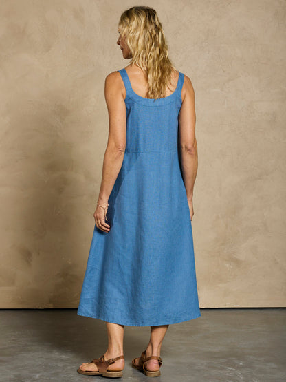 Angelina Linen Dress Aegean Blue