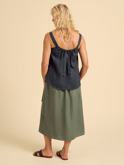 Soella Linen Top Charcoal