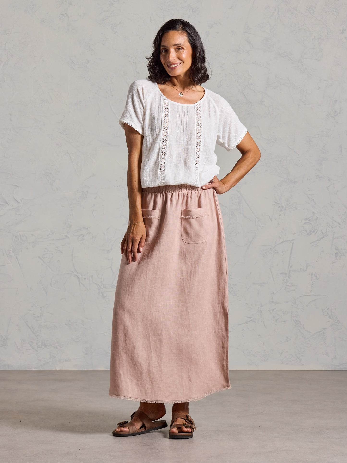 Aurora French Linen Skirt Tea Rose