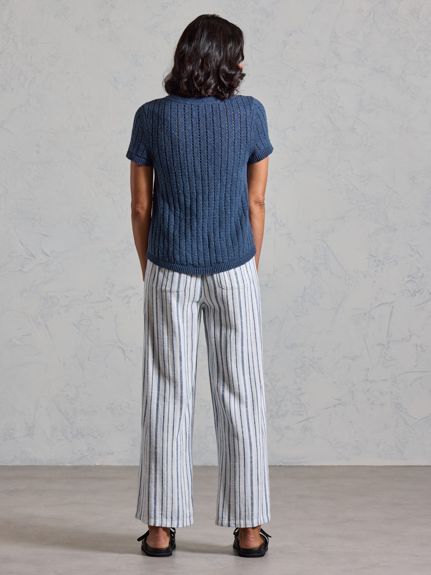 Agni Cotton Linen Knit Top Navy