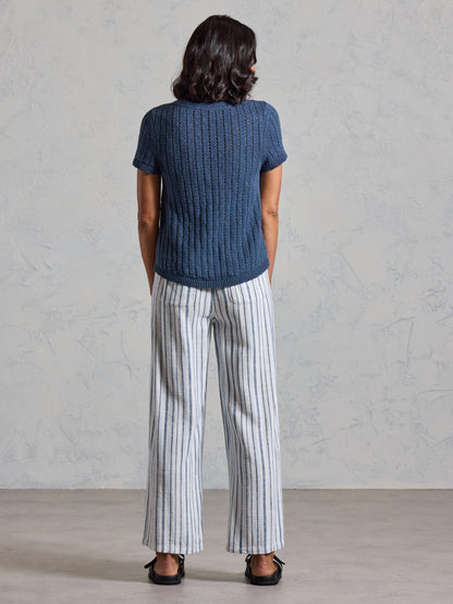 Agni Cotton Linen Knit Top Navy