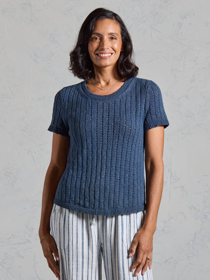 Agni Cotton Linen Knit Top Navy