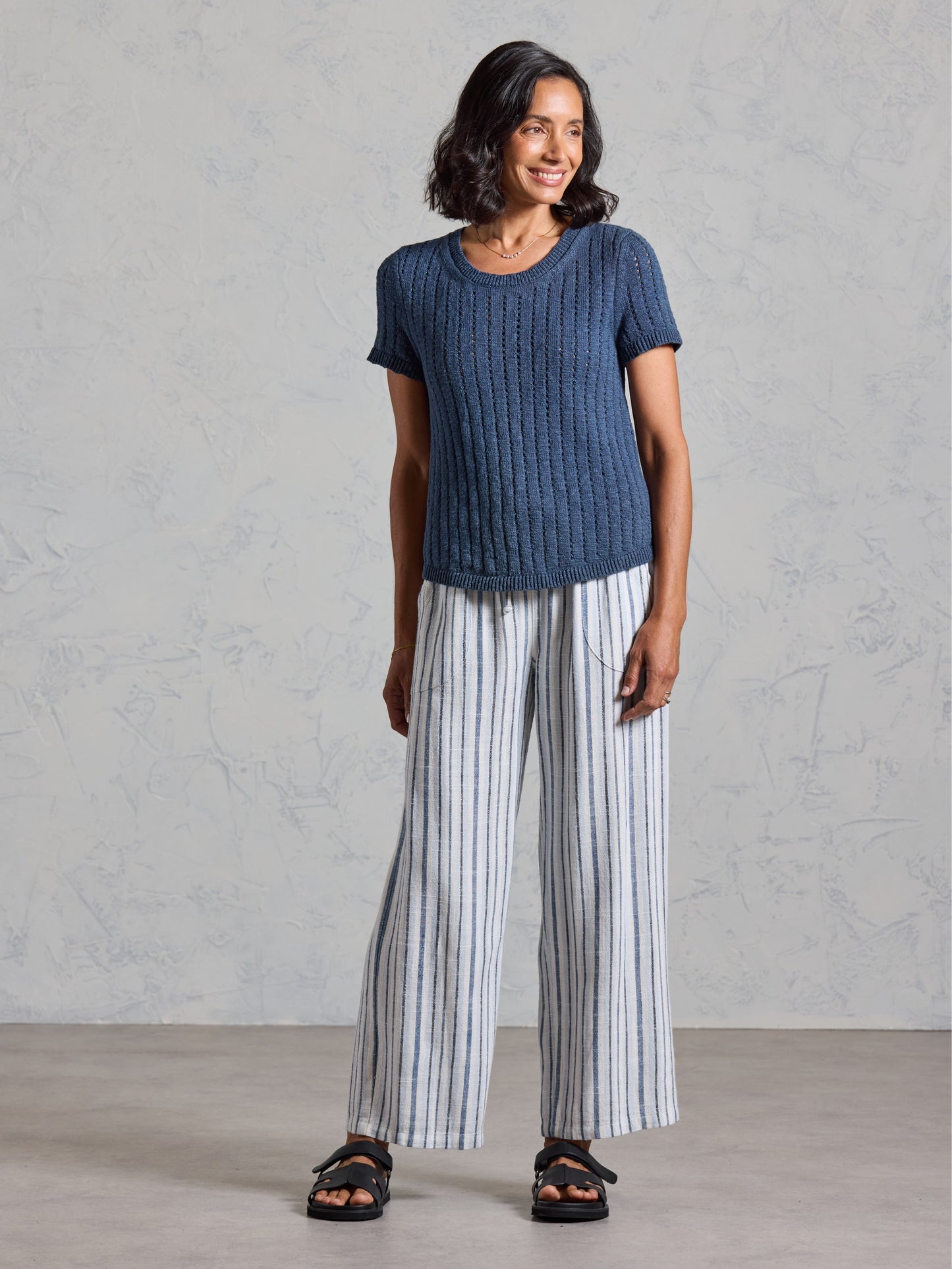 Agni Cotton Linen Knit Top Navy