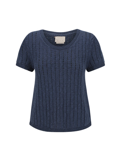 Agni Cotton Linen Knit Top Navy