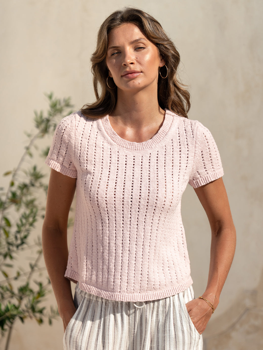 Agni Cotton Linen Knit Top Rosewater
