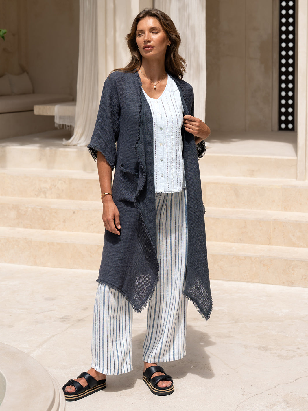 Laguna French Linen Kimono Charcoal